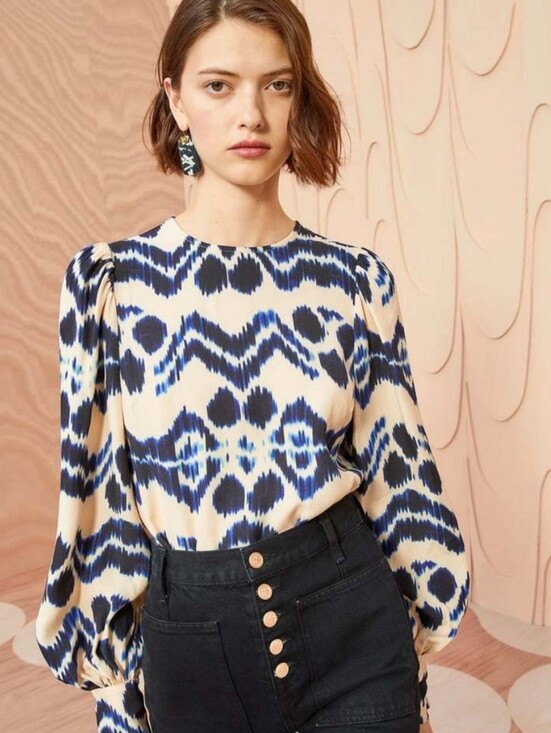 Ulla Johnson Tops - Ulla Johnson Liliana Navy & Cream Ikat-Print Blouse Size 4 Nwt